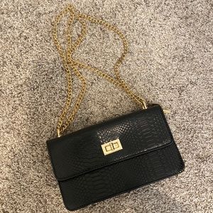 Snakeskin Black and Gold Purse w/ Gold Chain